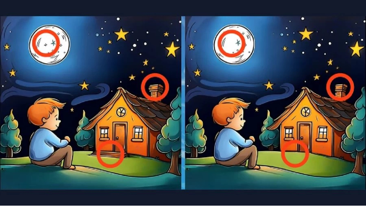 Iluze chlapec sedí u domu zakroužkovaná nápověda