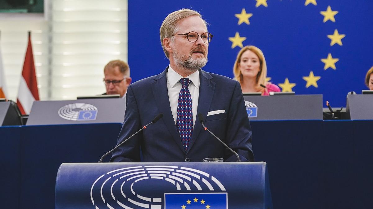 Petr Fiala řeční v Bruselu