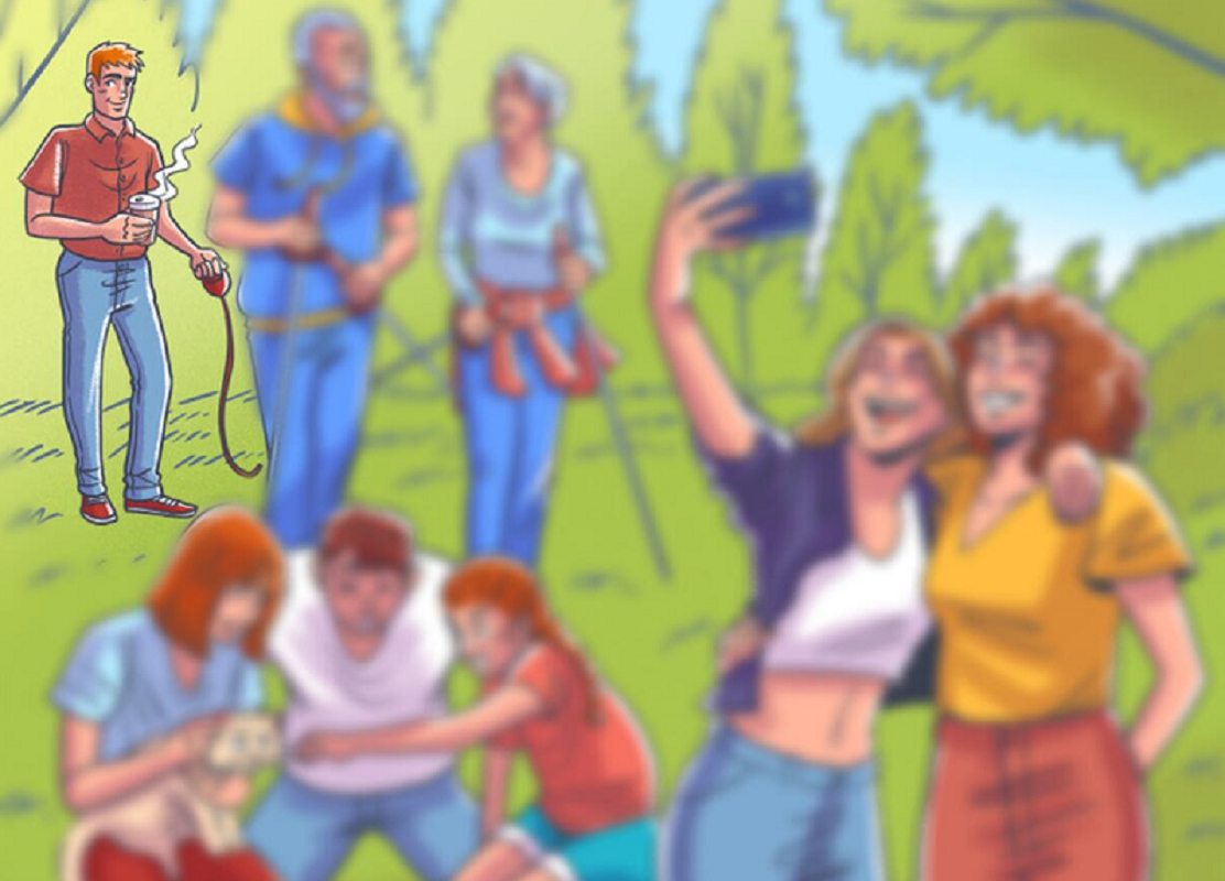 Test chyba parku muž s kávou ostatní rozostřené