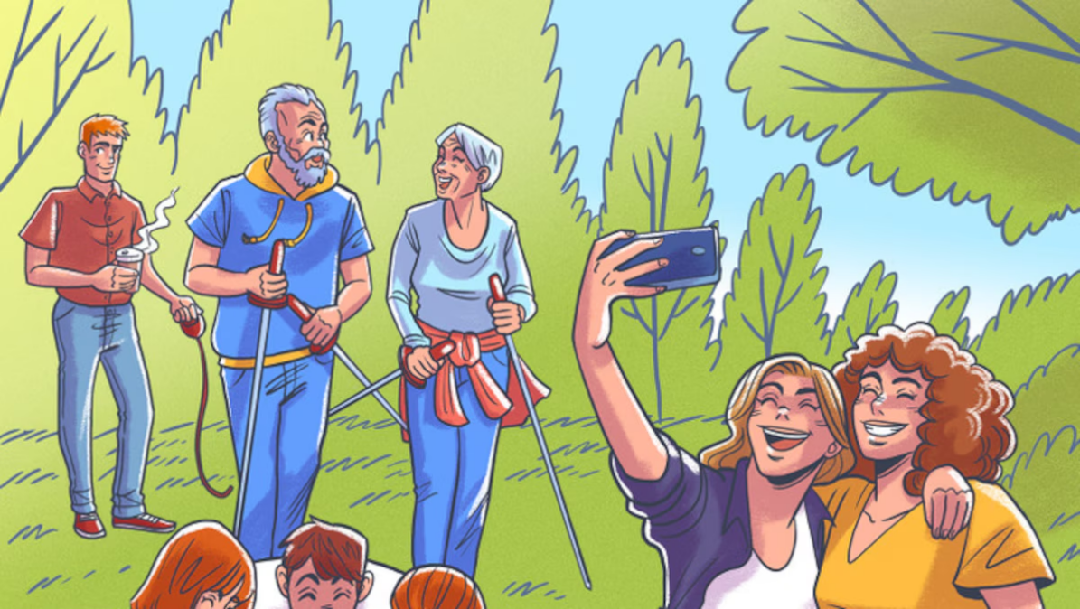 Test chyba v parku muz s kavou seniori na vychazce divky se selfie Test chyba v parku muž s kávou senioři na vycházce dívky se selfie