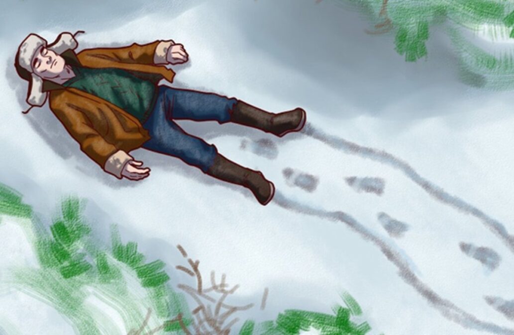 Test s vraždou postava na sněhu