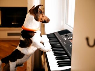 pes hraje na piano